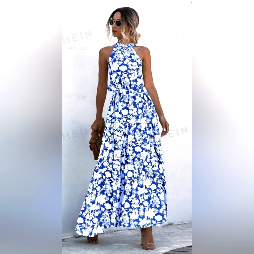 Floral blue and white dress